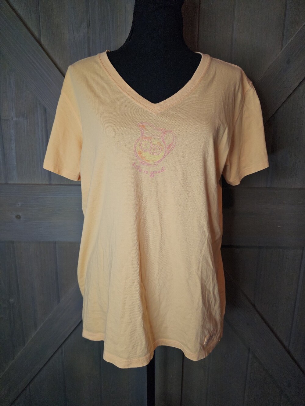 Life is Good Orange Lemonade V-Neck T-Shirt sz Large